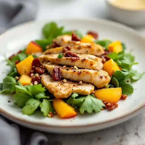 Chicken, Peach, Pecans, Honey Lime Vinaigrette Salad
