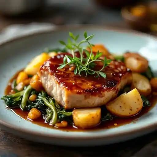 Glazed pork cheek and crispy belly