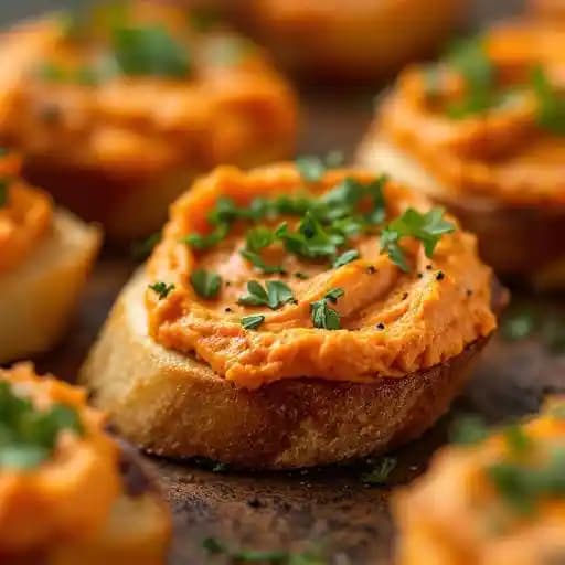 Roasted Red Pepper Hummus Crostini