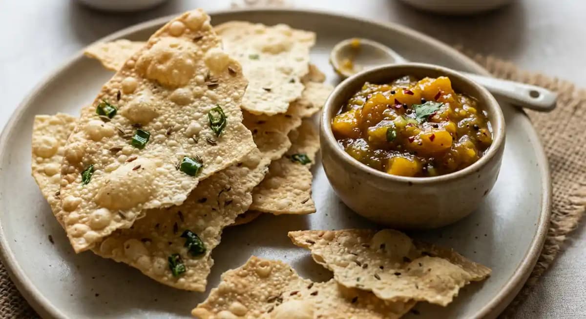 CHOTE PAPAD WITH MANGO CHUTNEY