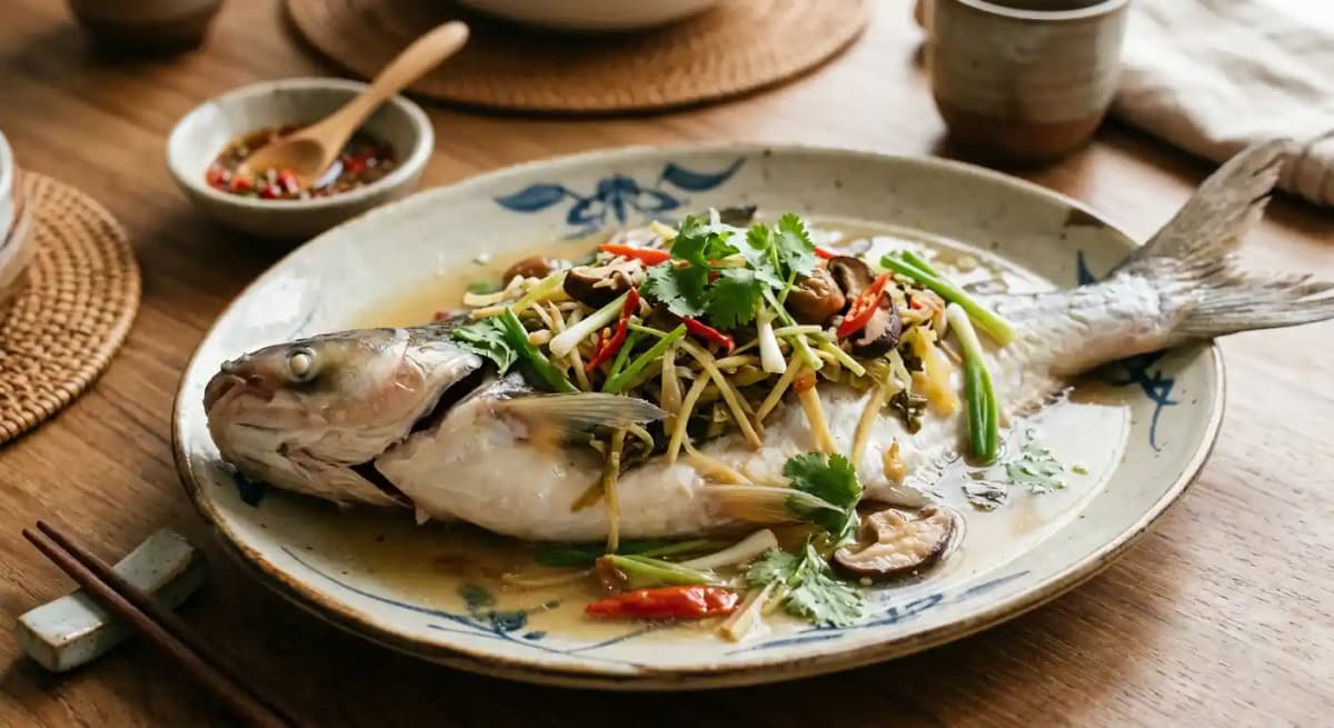 Steamed Patin Fish, Teochew Style