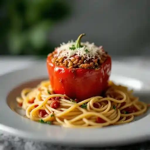Stuffed Pepper And Spaghetti