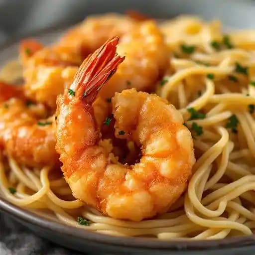 Deep Fried Shrimp With Side of Spaghetti