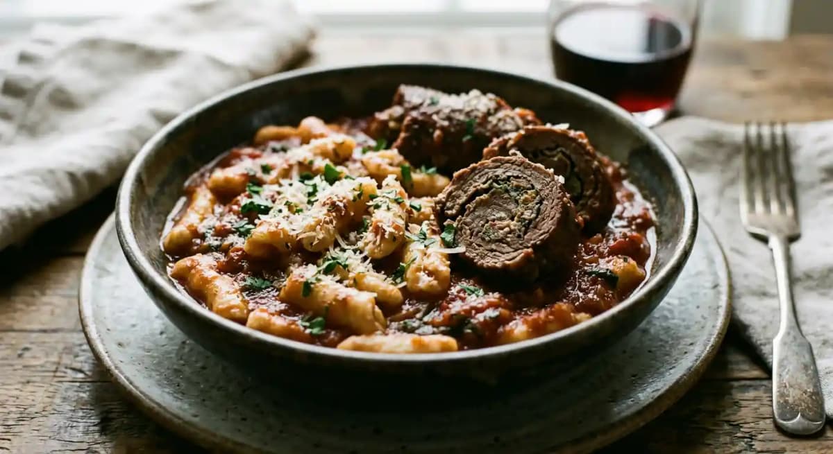 Homemade Cavatelli with Braciole or Meatballs