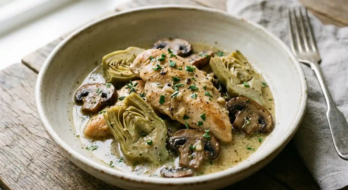 Pollo con Carciofi e Funghi