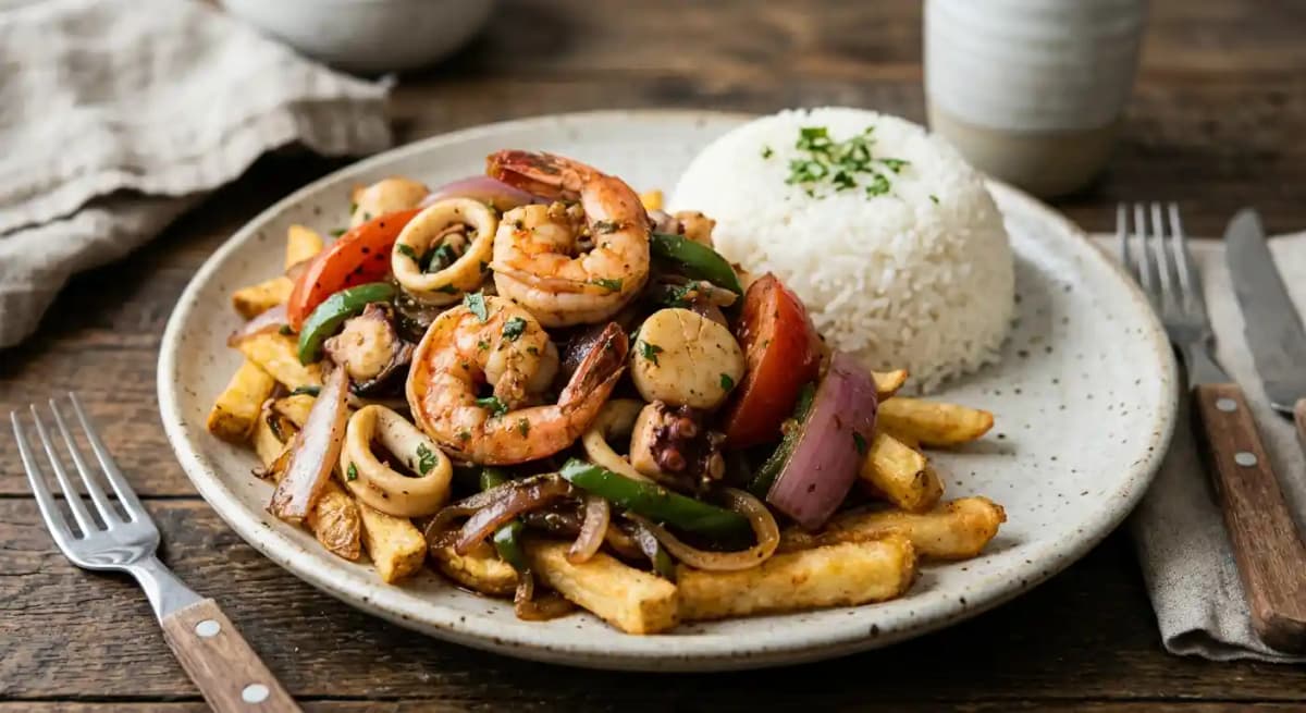 Saltado de Mariscos o Camarones