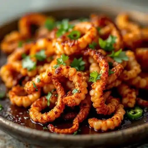 Crispy Squids with Paprika and Green Chilli