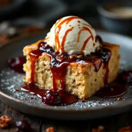 BOURBON AND WHITE CHOCOLATE BREAD PUDDING