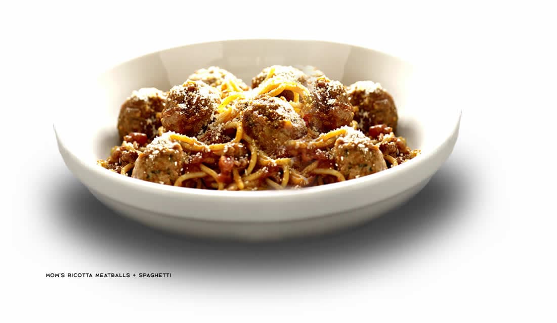 Mom's Meatballs and Spaghetti recipe served on a plate, by Romano's Macaroni Grill Mom's Meatballs and Spaghetti recipe served on a plate, by Romano's Macaroni Grill
